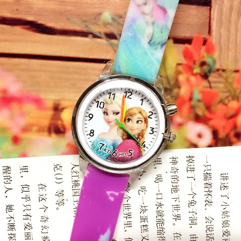 Принцесса Эльза электронный красочный светильник источник для девочек день рождения подарок для детей часы детские наручные часы - Цвет: 2