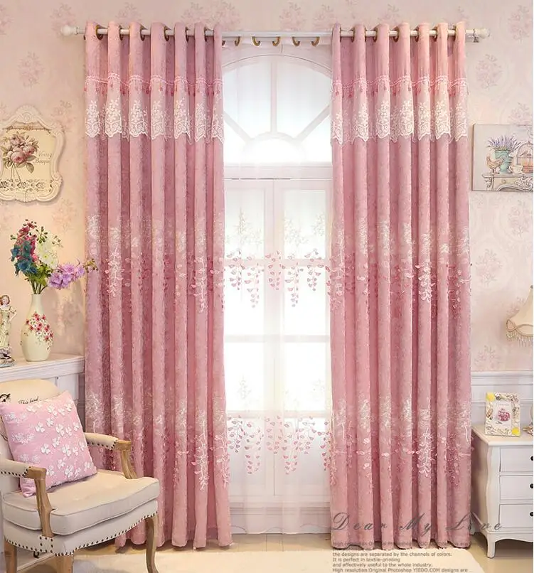 

Double layer heat insulation simple modern shade curtain cloth customized living room bedroom French window embroidered curtain