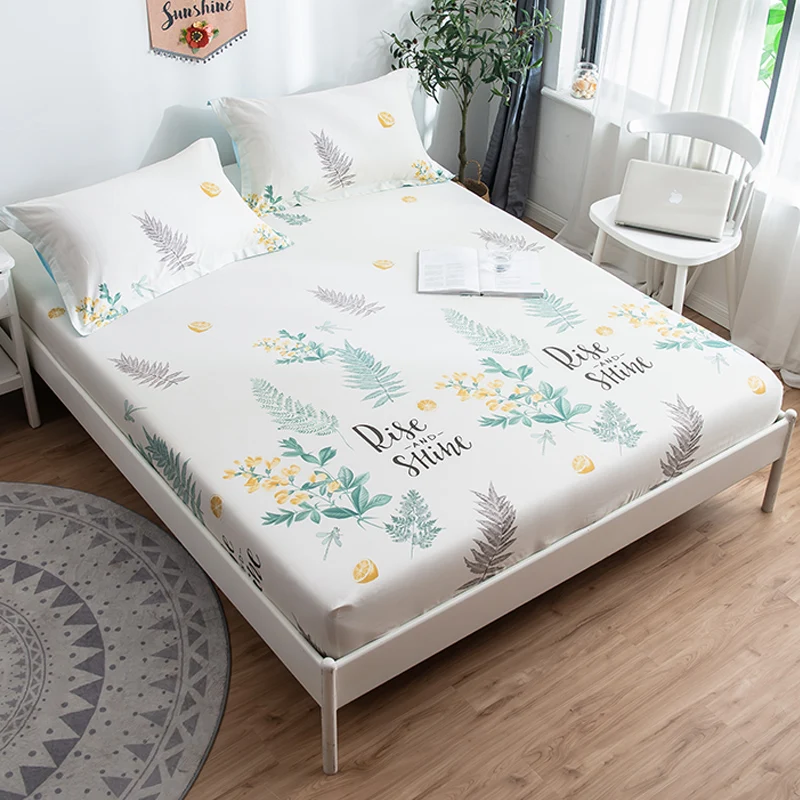 

MECEROCK Printed Cotton Bed Fitted Sheet Home Textile Protector Pad for Bed Air-Permeable Mattress Covers with Rubber Band