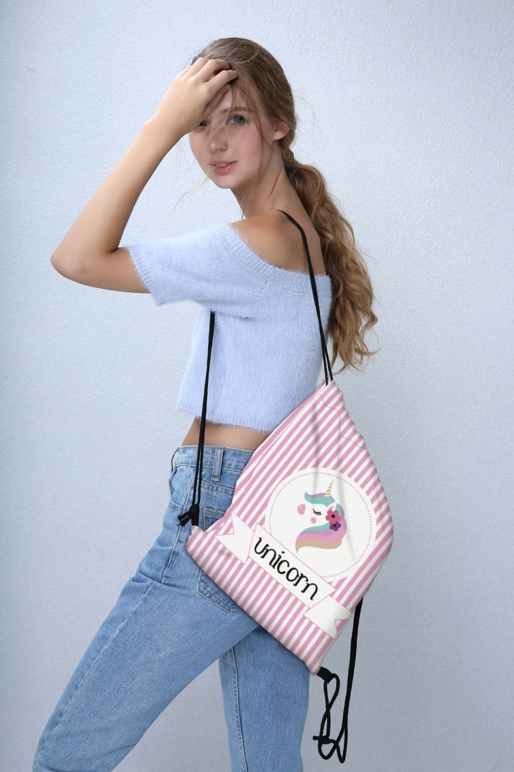 Deanfun 3D мешок с кулиской с принтом полосатый Единорог девушки школьные сумки для органзье 60133