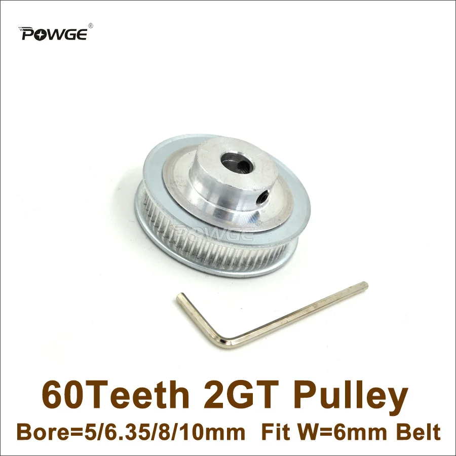 

POWGE 60 Teeth 2GT Synchronous Pulley Bore 5/6.35/8/10mm Fit Width=6mm GT2 Timing Belt 3D Printer Parts 60T 60Teeth 2GT Pulley