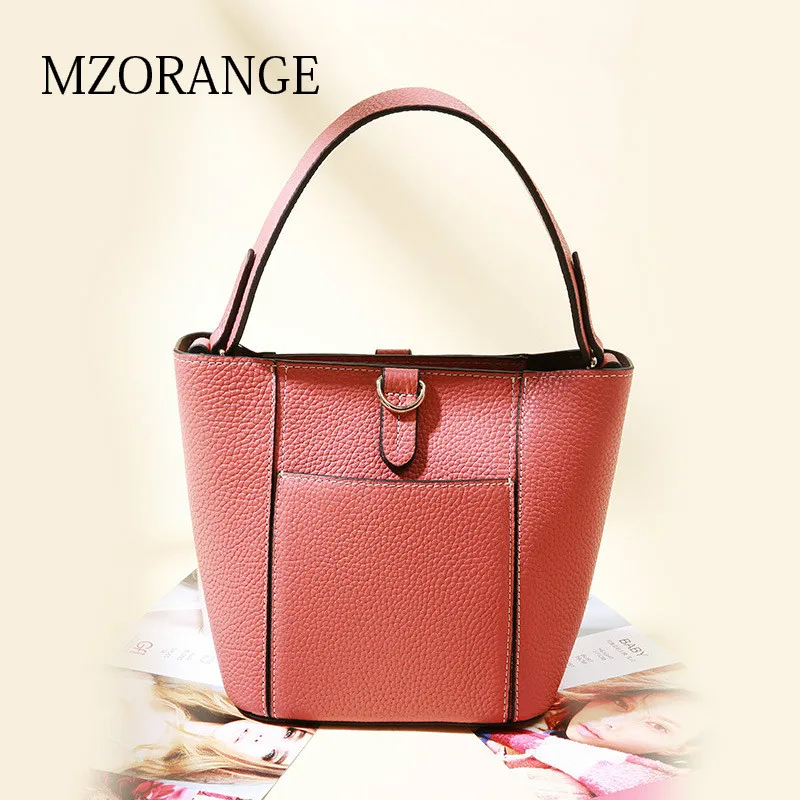 

MZORANGE Brand Luxury Handbags Genuine Leather Women Bucket Bags Simple Design Casual Shoulder Bag For Ladies Messenger Bag 2018