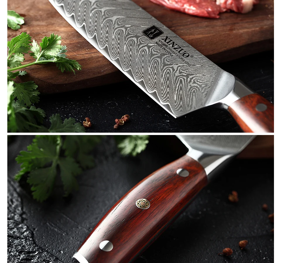 XINZUO " кухонный нож Santoku из высокоуглеродистой нержавеющей стали Дамасские кухонные ножи японский стиль шеф-повара ножи Палисандр Ручка