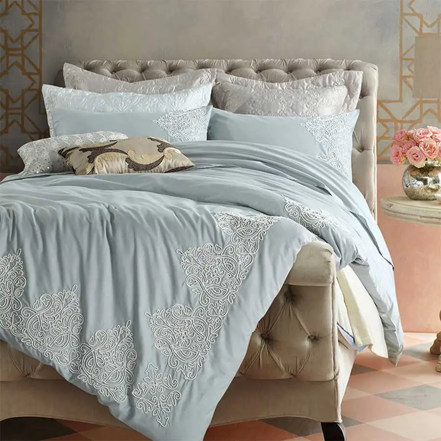 

Elegant fairyfair bedding set,full queen king cotton girl western pure color home textile flat sheet pillow case comforter cover