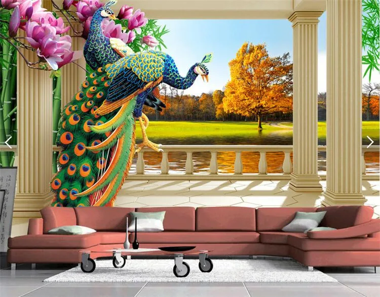 

3d room wallpaper mural wall peacock Magnolia flower landscape for living room TV Backsplash custom any size photo murals