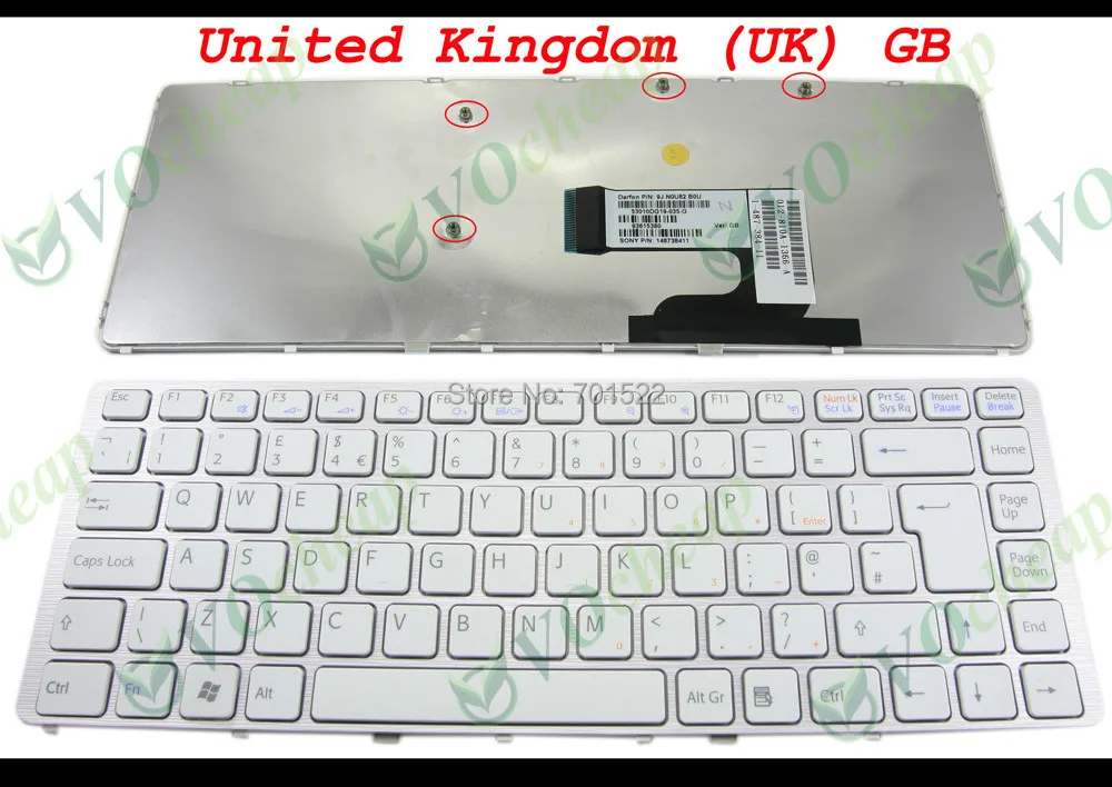 

New Notebook Laptop keyboard for Sony Vaio VGN-NW Series (with white Frame) White key UK GB English Version - 148738411