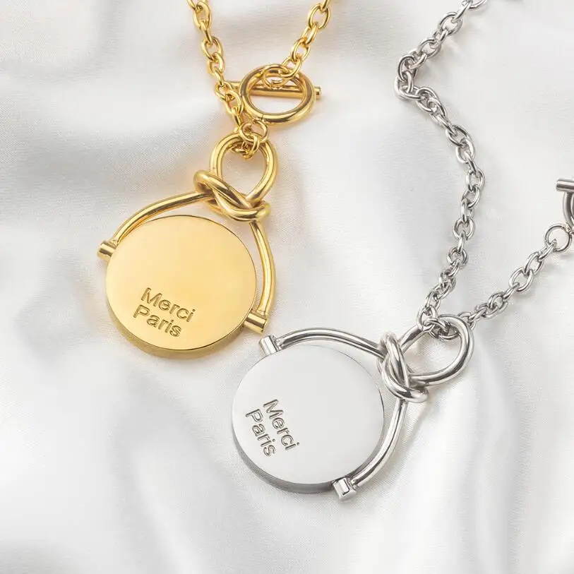 

Men's Oxidized Vintage Round Coin Pendant Necklace for Women Shiny Gold Long Chain Stainless Steel Rotate Necklace Male Jewelry