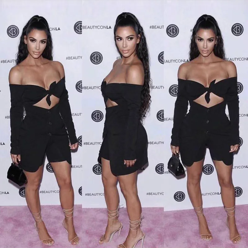 

Fashion Black Red Three 3 Pieces Set Women Platysuit Sexy Strapless Long Sleeve Bodycon Celebrity Night Party Jumpsuti Wholesale