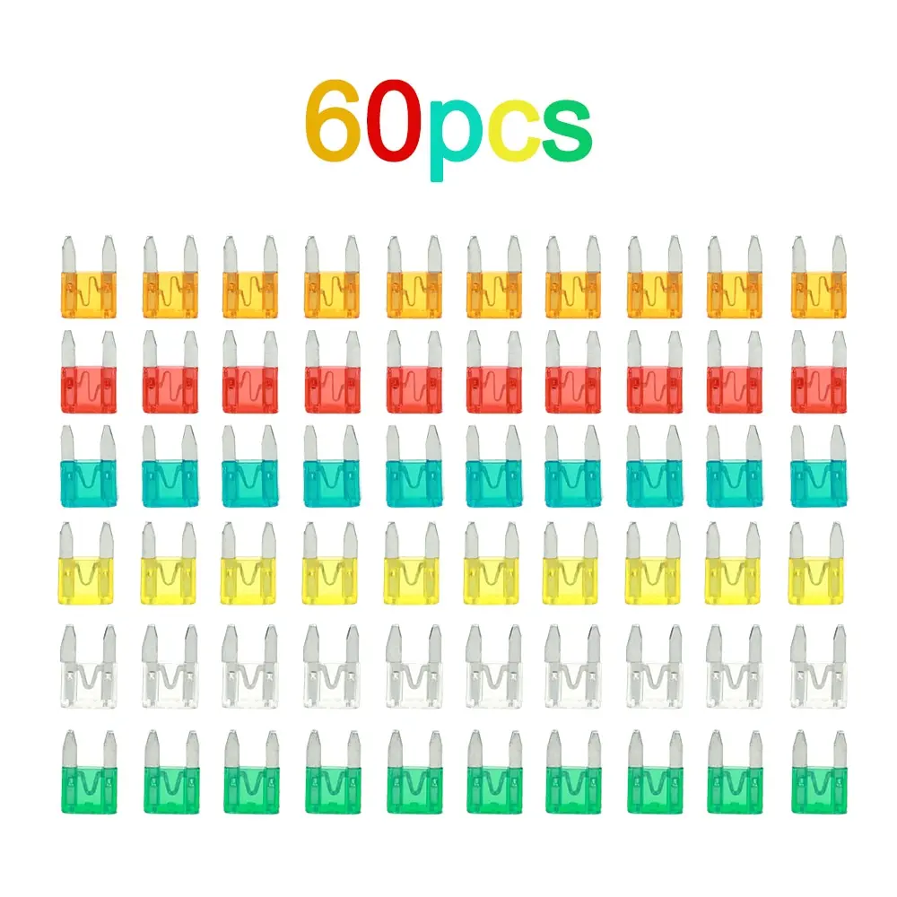 

60pcs Mini Blade Fuses Auto Car Truck Assortment Fuse Kit with Box 5A 10A 15A 20A 25A 30A