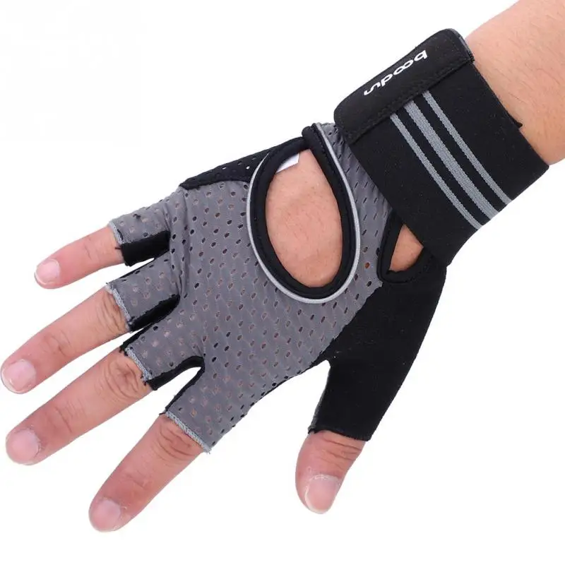 1 Пара Противоскользящие дышащие спортивные перчатки для тяжелой атлетики и фитнеса перчатки крюк и петля половина пальцев Защита тренажерный зал перчатки