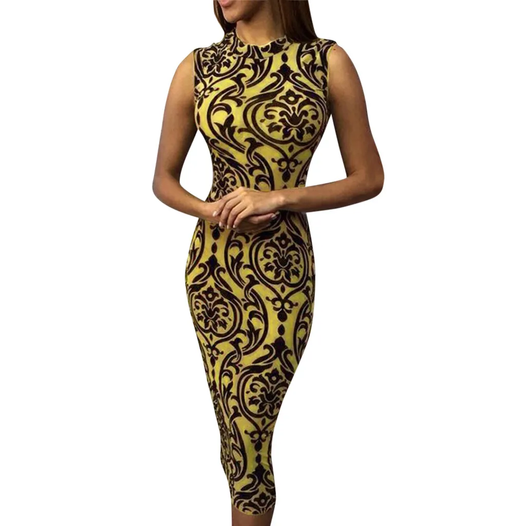 

women's summer sundress Vintage Print Bodycon Dress Sleeveless Dresses dress erotic vestido de ver o plus size #5Z