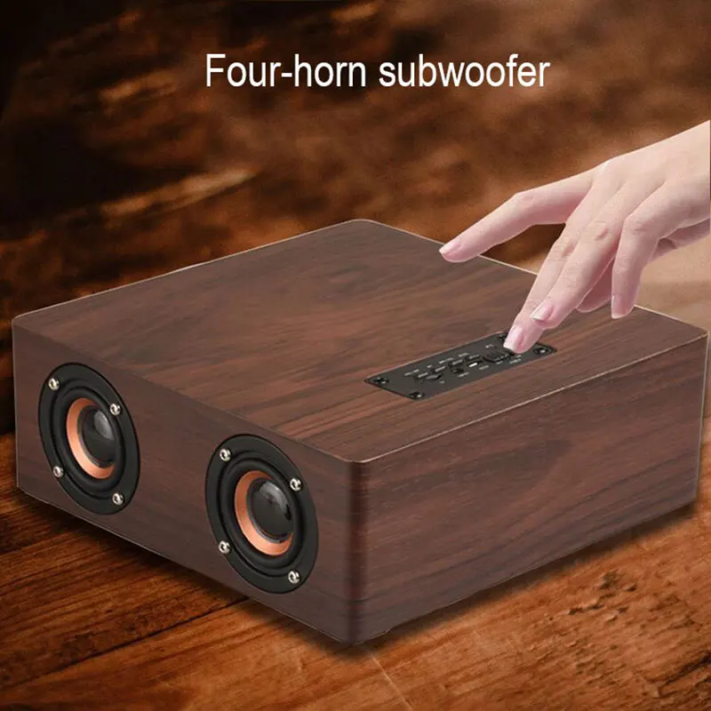 

Q5 Wooden Bluetooth speaker portable four horn Subwoofer HIFI music bluetooth audio wood receiver handfree call Wireless speaker
