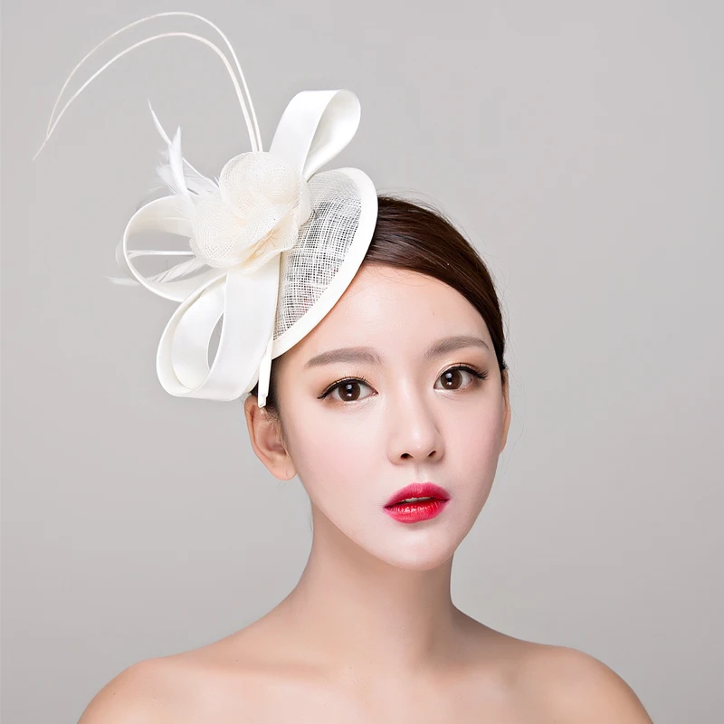 

Red/white/black Sinamay hats royal fascinators wedding races cocktail fascinator women linen feather hat party hair accessory