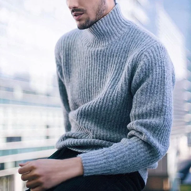 UUYUK Men Pullover Solid Autumn Winter High Neck Knitting Sweaters UUYUK Men Pullover Solid Autumn Winter High Neck Knitting Sweaters
