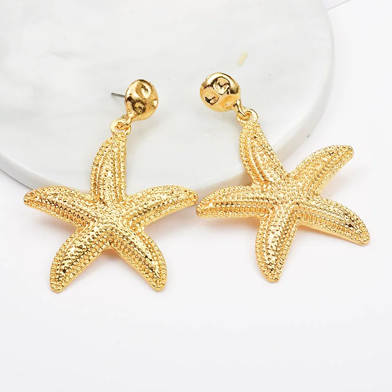 

2019 ZA New Arrive Starfish Shaped Earrings Statement Metal Dangle Long Drop Earrings Hanging Pendientes For Women Girls Jewelry