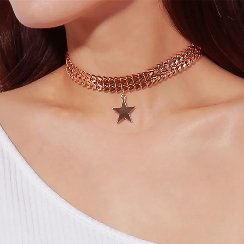 

New Punk Exaggeration personality Alphabet chain Pentagram Pendant Necklace Chokers Necklaces 18143