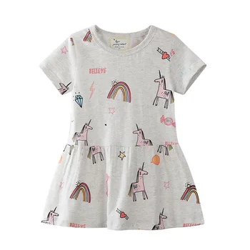 

JUMPING METERS 2019 Summer New short Sleeve Kids Girls Clothes Children Printing cartoon School Daily dress Dresses 2-7 Years