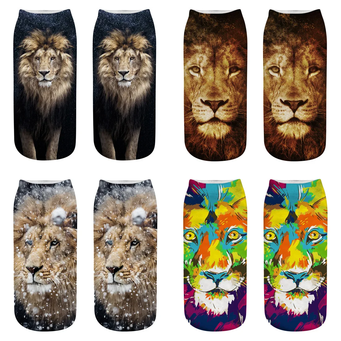 

3D Printed Socks Casual Animal Women Unisex Simple Low Cut Ankle Stretchy Breathable Socks Lion