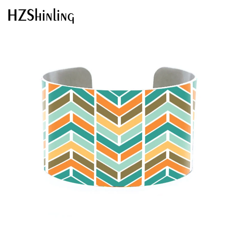 

Chevron Cuff, Marble and Chevron Cuff, Mint and Gold Adjustable Metal bangle Custom Printed Bracelet, Doodle Art colorful-funky
