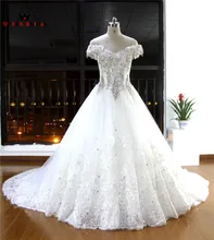 Custom Made vestido de Baile V-neck Cristal Beading Laço de Diamantes de Luxo Elegantes Vestidos De Noiva Fotos Reais Vestidos De Noiva EW21