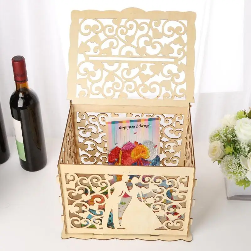 DIY свадебный подарок цветок Деревянная карточка коробка для денег чехол с замком деревенское красивое украшение для вечеринок подарки на день рождения
