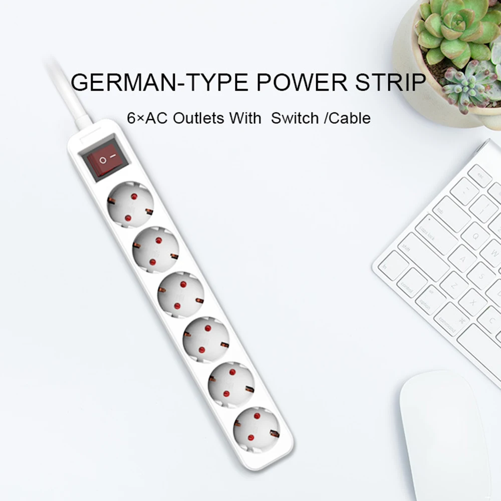 Power Streifen Surge Protector 3/4/5/6 AC EU Elektrische Stecker Outlet Steckdosen Blei Verlängerung mit Adapter Extenstion Kabel Kabel 1,5 m