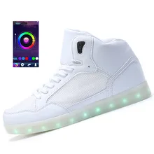 APP Control Men LED Shoes 2017 Autumn Winter High Top Growing Shoes For Man Luminous Shoes White Black Light Up New Shoes