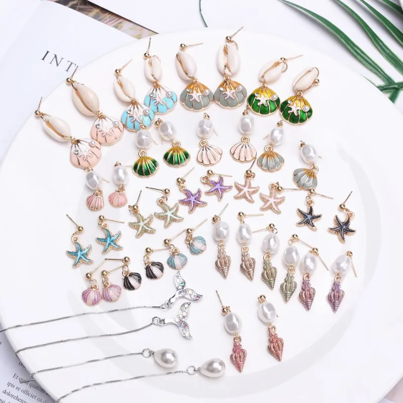 

EK692+ Vintage Boho Natural Shell Drop Earrings For Women Beach Star Conch Pearl Drop Earring DIY Wedding Jewelry Accessories
