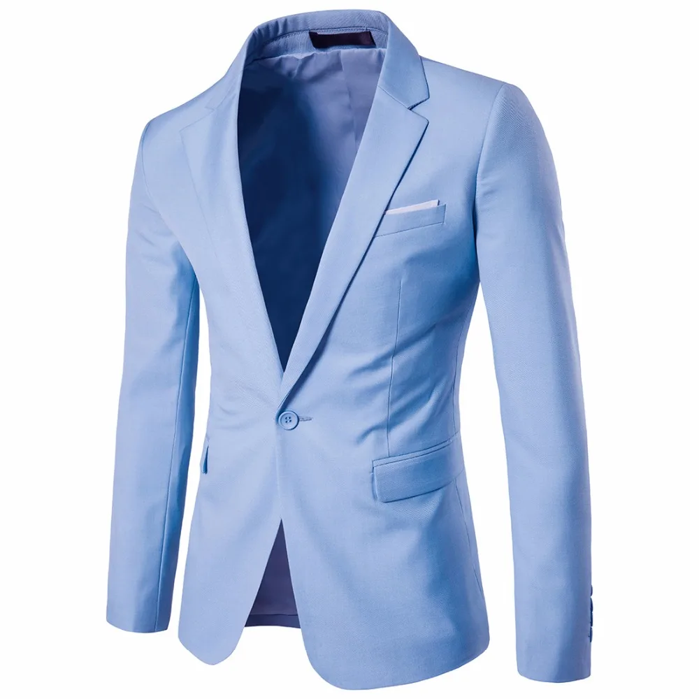Одноцветное Цвет Блейзер Для мужчин 2017 Фирменная Новинка Для мужчин пиджак Slim Fit Повседневное Для мужчин S пиджак свадебное одной кнопки