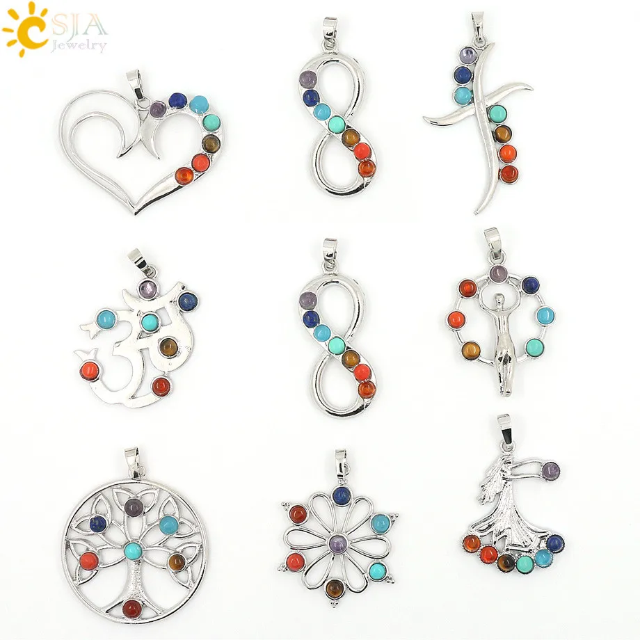 7 Chakra Stones Pendants Tree of Life & Flower of Life Pendant