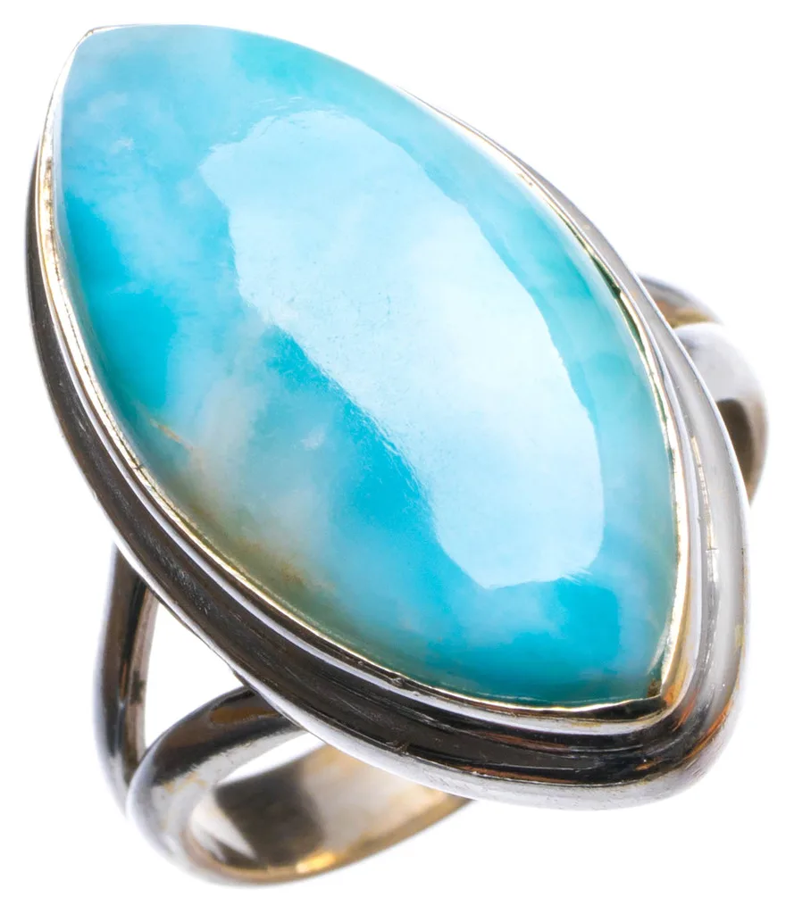 

Natural Caribbean Larimar Handmade Unique 925 Sterling Silver Ring, US size 7.75 X2767