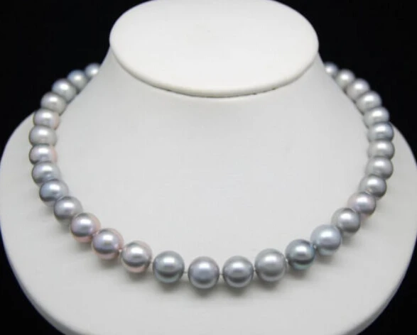 

FREE SHIPPING>>>@@ Free shopping! HUGE AAA 9-10MM ROUND SOUTH SEA GENUINE GRAY PEARL NECKLACE 17" white Gold
