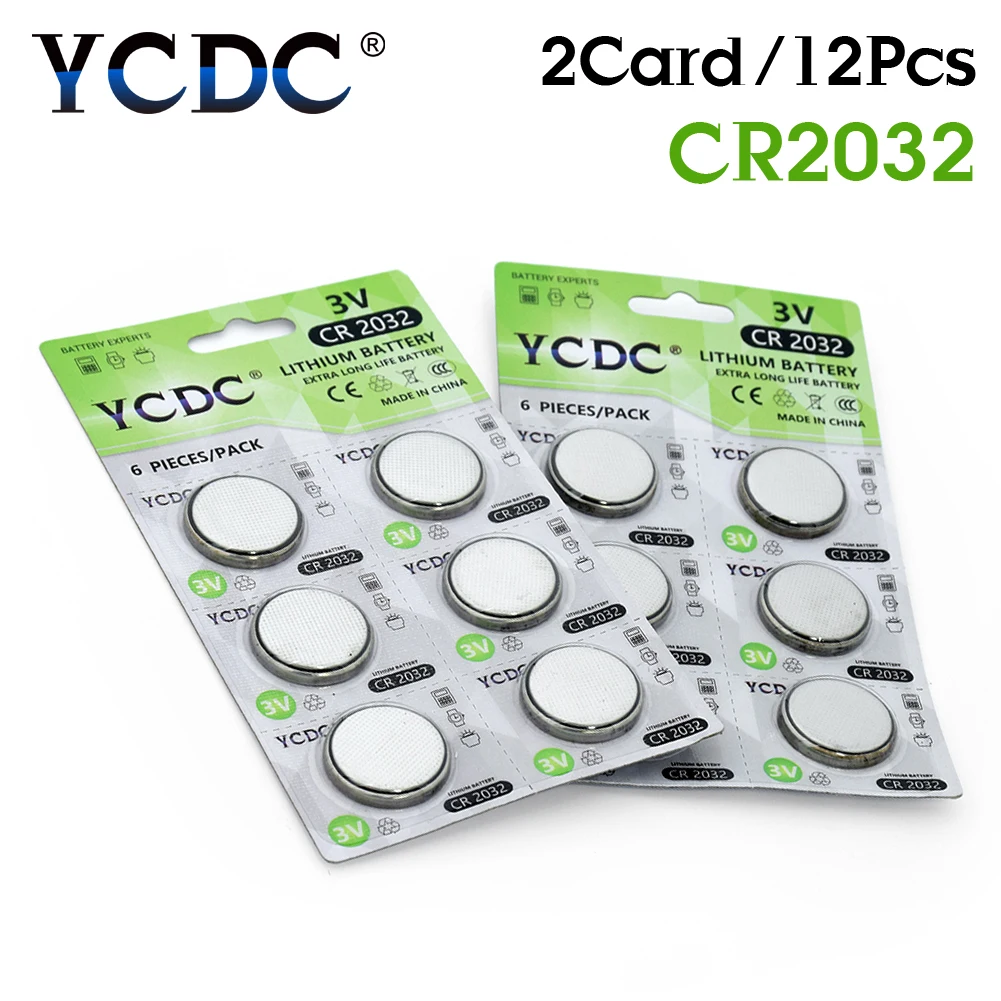 

YCDC CR2032 Lithium Button Batteries 5004LC DL2032 KL2032 Coin Cell Battery 3V CR 2032 For Watch Remote Wholesale 12pcs/2Cards