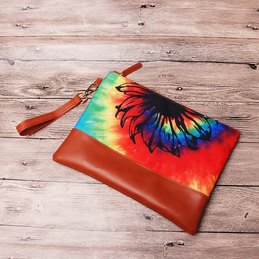 

Wolesale Tie Dye Make Up Bag Women Dye Sunflower Canvas Clutch Bag Wristlet Cosmetic Bag DOM1333