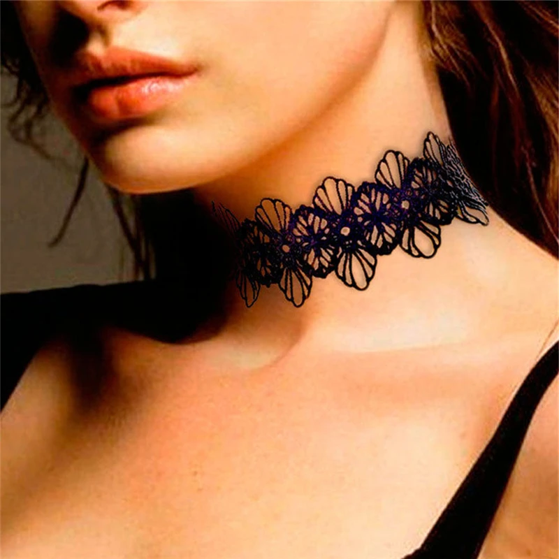 Женское Винтажное колье Черное Кружевное в стиле бохо|gothic necklaces for women|gothic