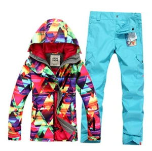 Cheap New brand women's rainbow colorful windproof hooded snowboard jacket outdoor sports ski jacket skiing suits