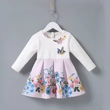 Розничная Платья принцессы для маленьких девочек для девочек платье с цветочным рисунком детская одежда Длинные рукава 18030601