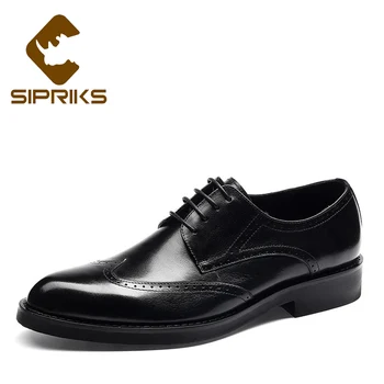 

Sipriks Mens Formal Leather Shoes Classic Wingtip Dress Shoes Tan Leather Business Office Shoes Male Wedding Shoes American Work