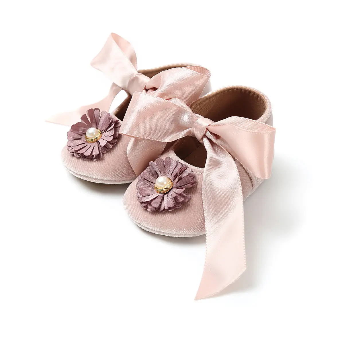 Стильная летняя детская обувь для новорожденных девочек на мягкой подошве; Повседневная Хлопковая полосатая обувь для кроватки; одна пара с цветочным рисунком - Цвет: Бежевый