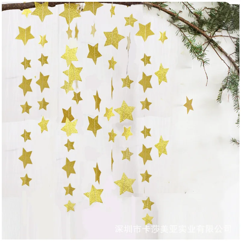 4M Paper Garland Valentines Day Decoration Wedding Garland Heart Banners Photo Prop Paper Heart Garland Gold/Sliver