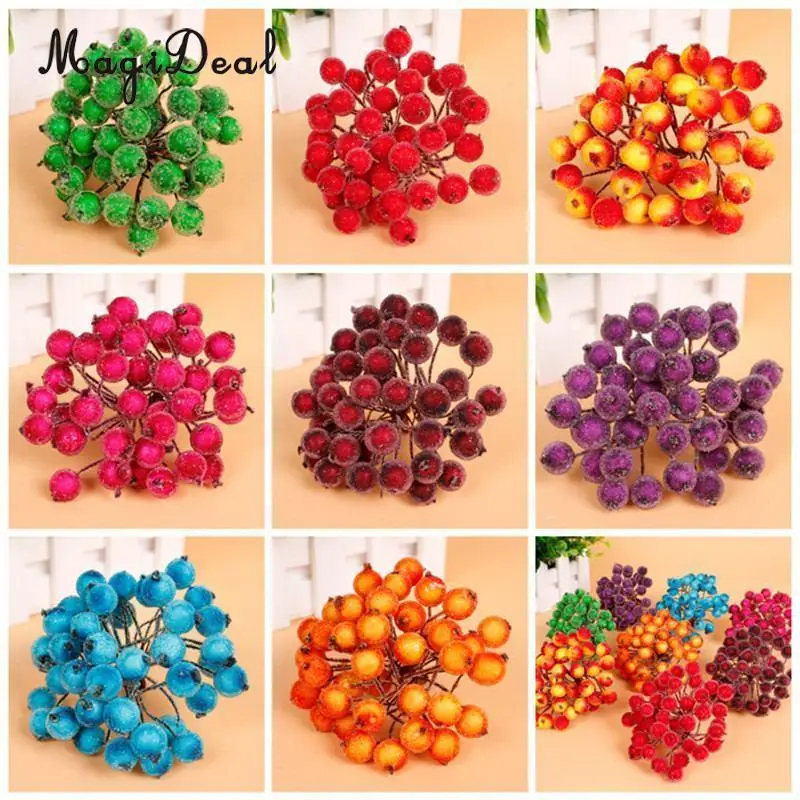

MagiDeal 200x Mini Christmas Frosted Fruit Berry Holly Artificial Flower Decor Silver