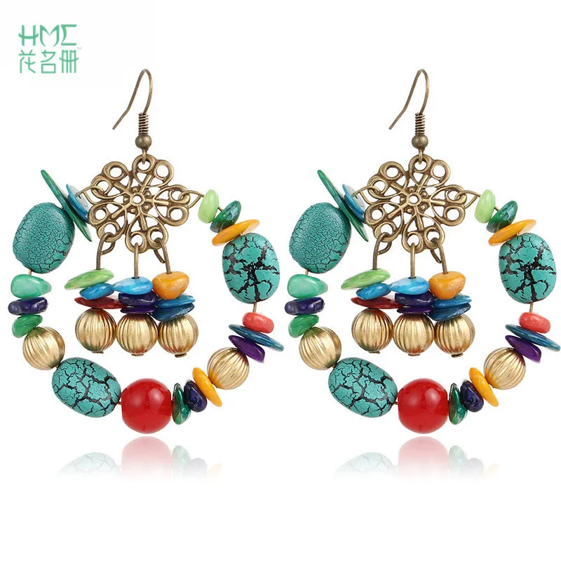

1pair Fashion Vintage Palace Multi-Element Earrings National Style Gem Circle Earrings Accessories For Women Best Gift
