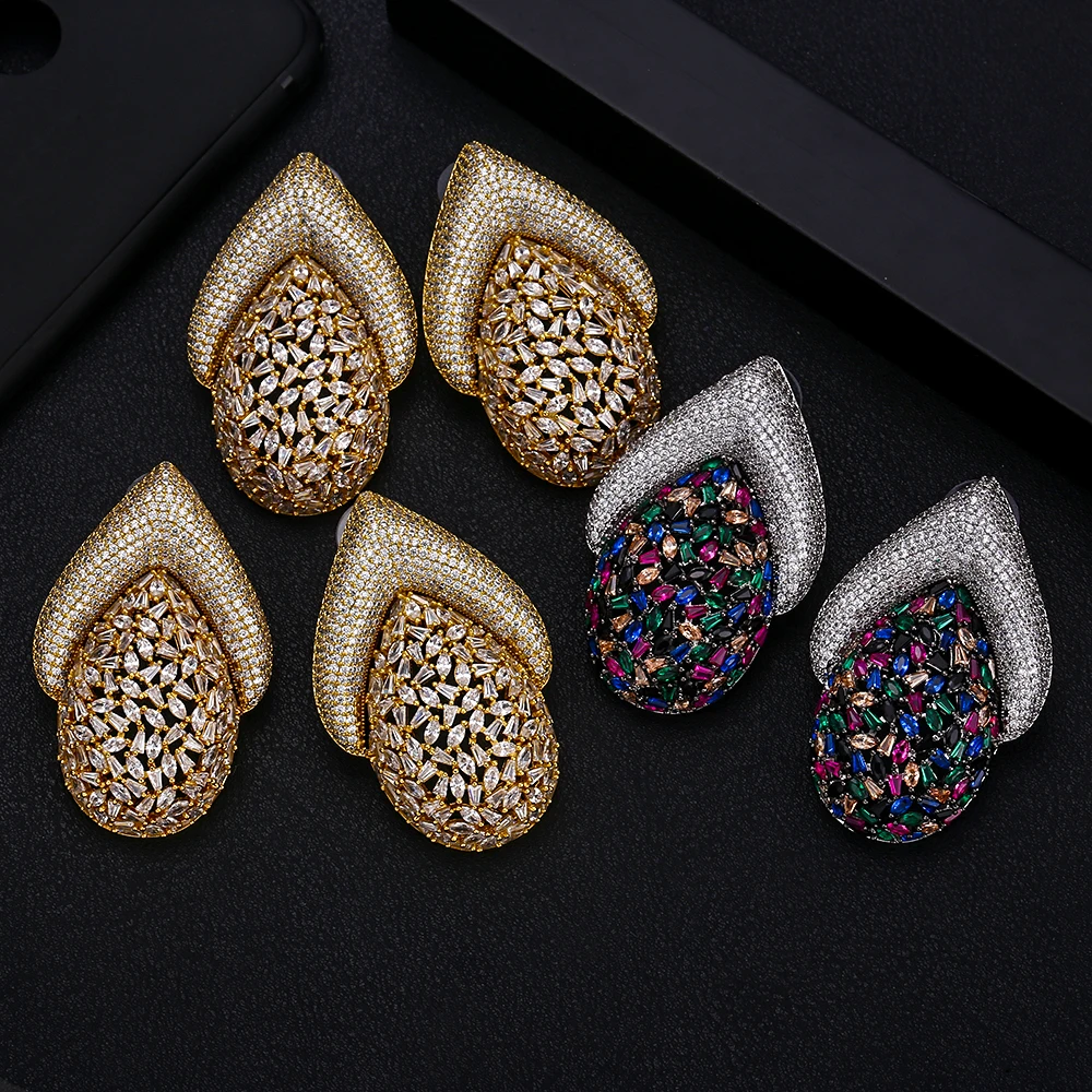 

jankelly 54MM BIG Luxury Geometric CZ Cubic Zircon Nigeria Earrings for Women Wedding Earrings pendientes mujer moda