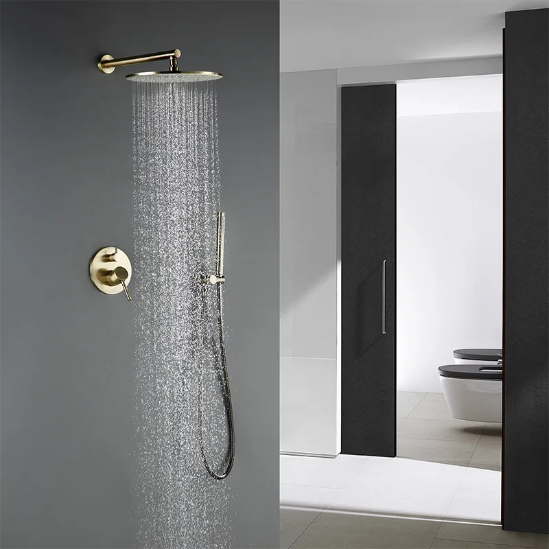 Shower Set shower head Brushed Rose Gold Shower Faucet 2 Ways Hot And Cold 8/10/12 Inch Bathroom System