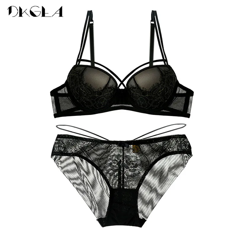 New Top Sexy Underwear Push up Bra Set Cotton Brassiere Deep V Black Lace Bra and Panty Sets Embroidery Women Lingerie Set Green