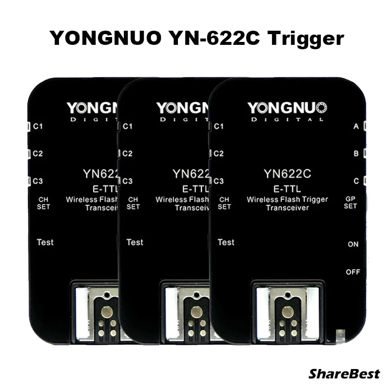 Светодиодная лампа для видеосъемки Yongnuo YN 622C, YN-622C Беспроводной ETTL HSS 1/8000 S вспышка триггера 2 трансиверы для Canon 1100D 1000D 650D 600D 550D 7D 5DII 50D - Цвет: Three  Transceivers