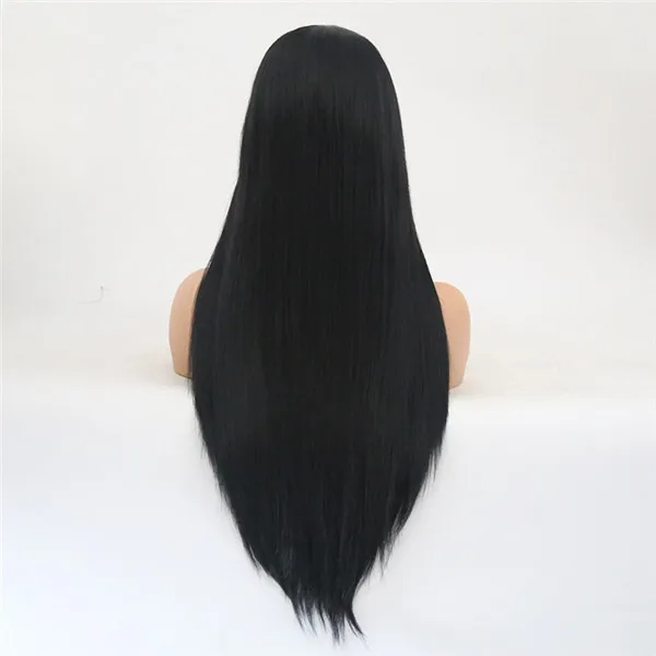 QQXCAIW для женщин Glueless длинные прямые светлые черные кружевные передние парики Черный Омбре термостойкие синтетические натуральные волосы парики - Цвет: black