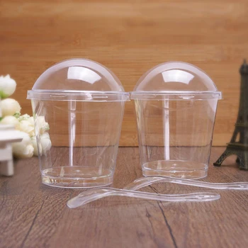 

Clear Transparent Cake Cups With Spoon Lid Tiramisu Ice Cream Cupcake Cup Wedding Birthday Party Decorations