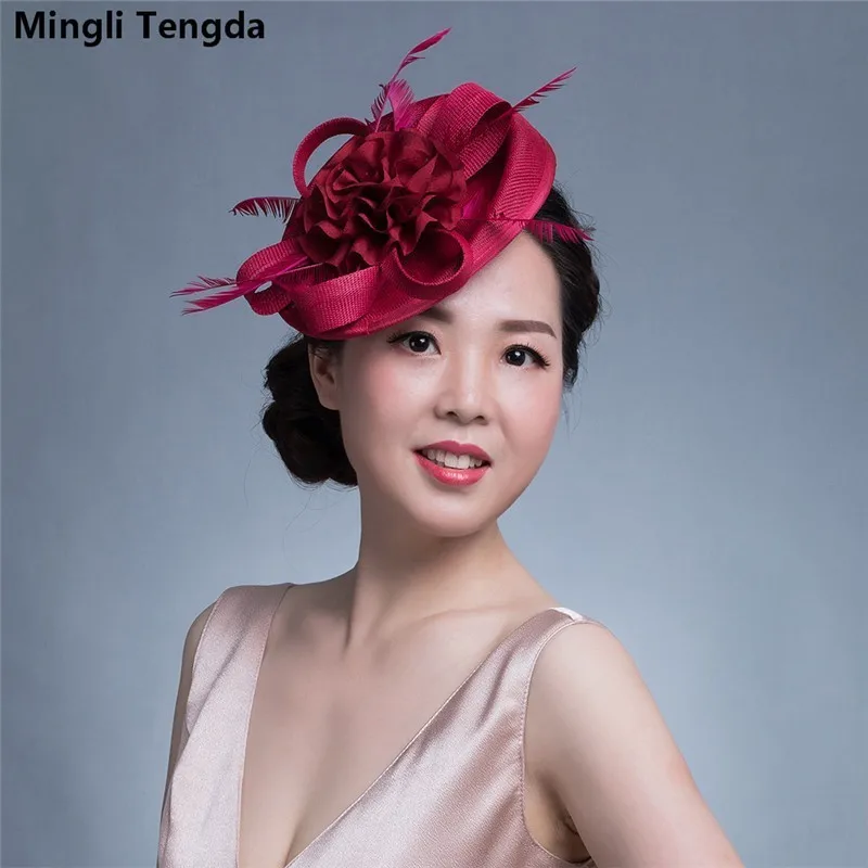 Mingli Tengda льняная заколка в виде цветка Cambric головной убор украшение свадебная фотография Cambric темно-синяя шляпа благородные женские аксессуары - Цвет: Shen Meihong
