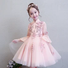 Элегантное свадебное платье для девочек бисерные Аппликации Тюль вечерние платье принцессы для дня рождения с расклешенными рукавами для девочек в цветочек сначала платье для причастия